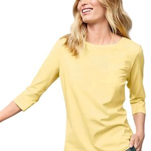 - Hilliard Hanson yellow top eyelet detail boat neckline 3/4 sleeves NEW…